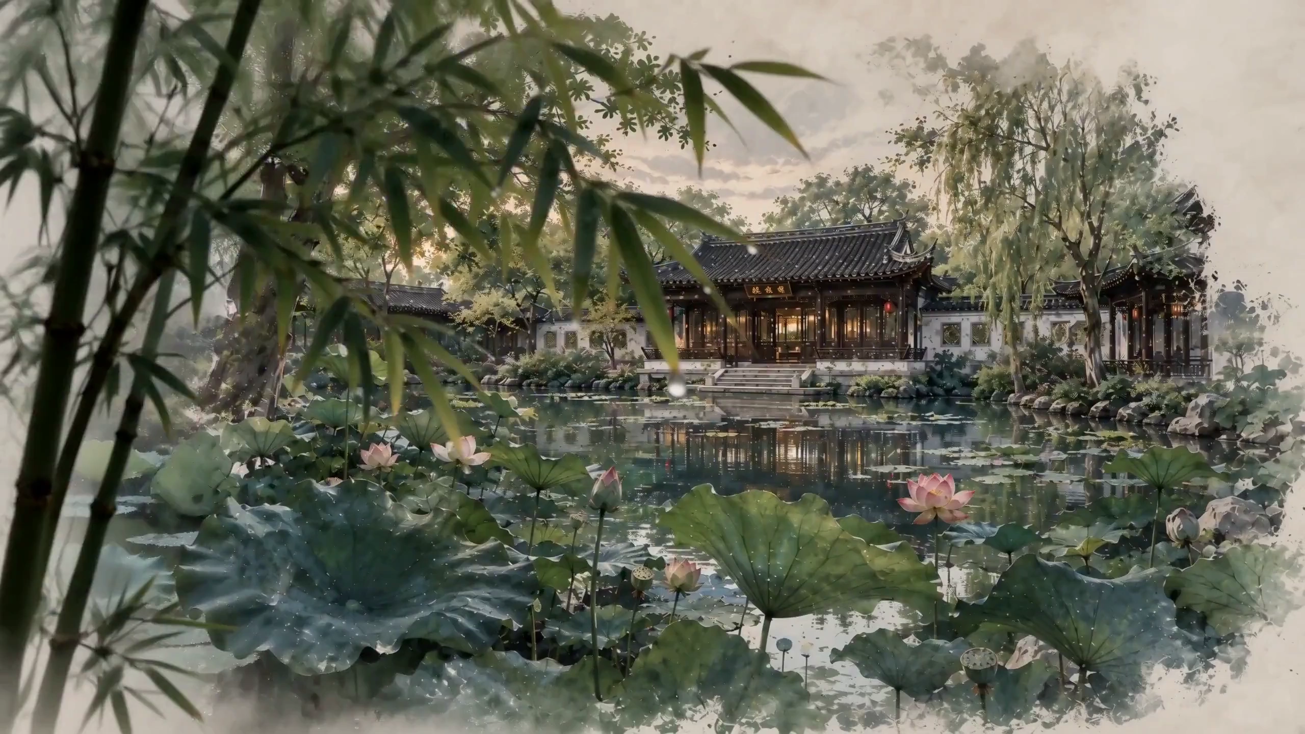 竹影荷塘与远香堂预览